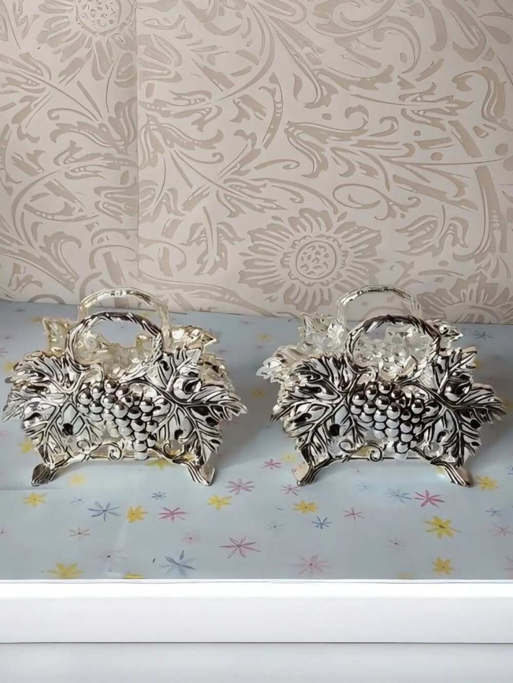 Godinger Silver Plated Set of 2 Buffet Caddy for Flatware Grape Design